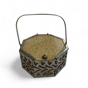 Vintage 1950s Tiny Octagon Chrome Metal Filigree Box Handbag